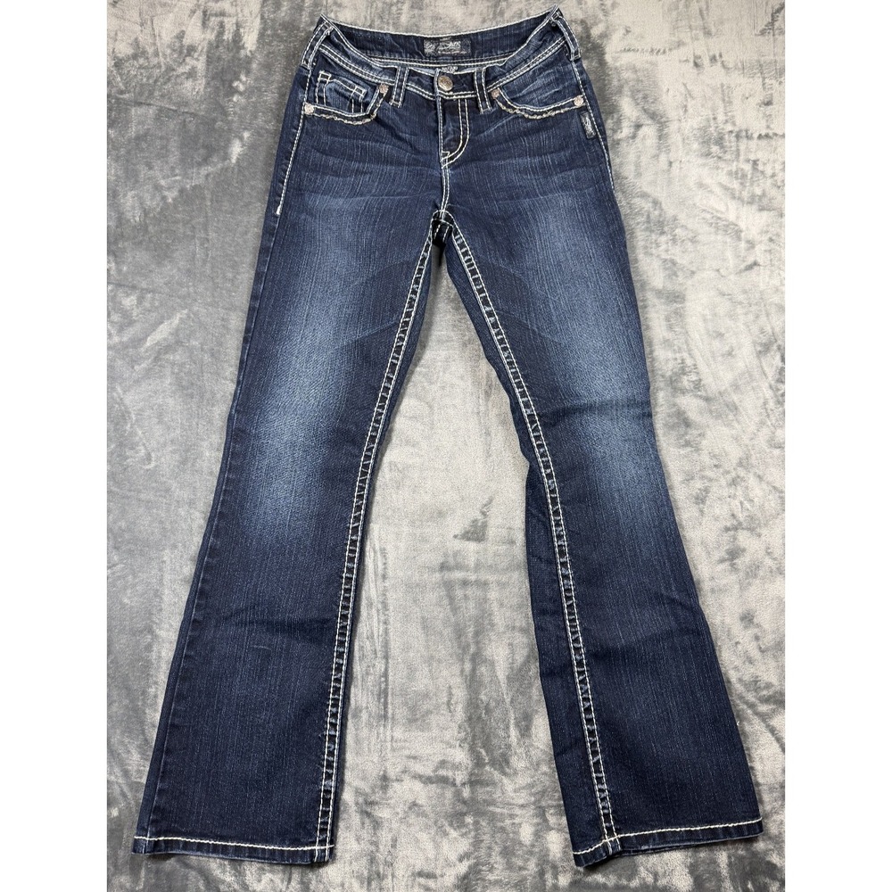 Silver Jeans Co Natsuki Flap Womens Jeans Dark Wash Bootcut Embellished Y2K 27